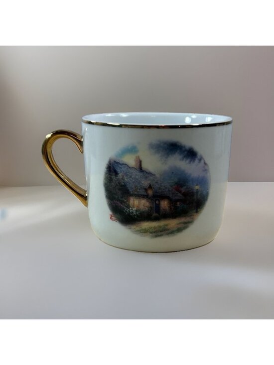 Thomas Kinkade Other - Thomas Kinkade Moonlight Cottage Coffee Mug Cup W/Gold Trim 3" D Telflora Gift